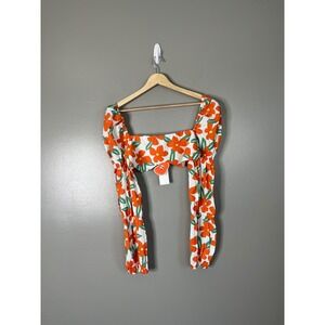 Cider cropped long sleeve bright floral top
